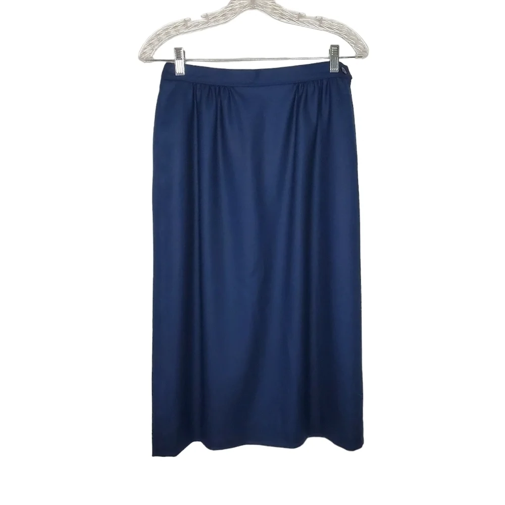 Vintage Pendleton Navy Blue Wool Pencil Skirt, Wardrobe Staple Midi Skirt Sz 10 - Picture 2 of 6